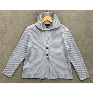 Ann Taylor Cardigan Sweater Women’s X-LARGE Baby Blue 2 Button Ribbed V-Neck USA